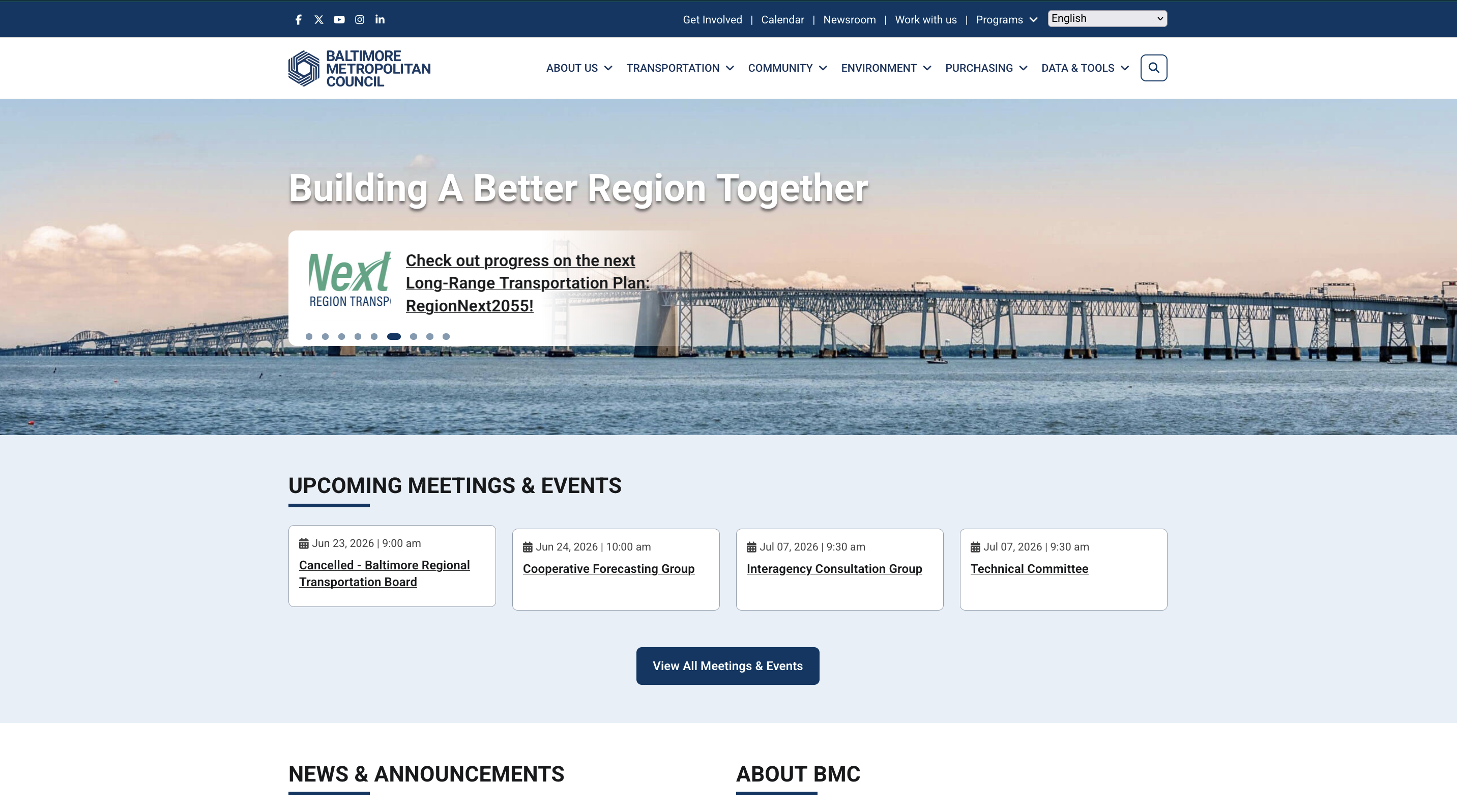 Baltimore Metropolitan Council - Public Organization Website desktop view