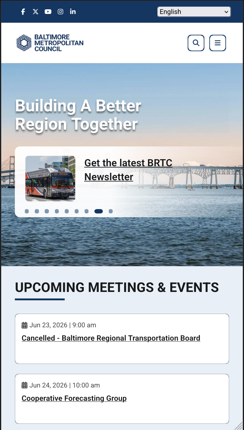 Baltimore Metropolitan Council - Public Organization Website mobile view