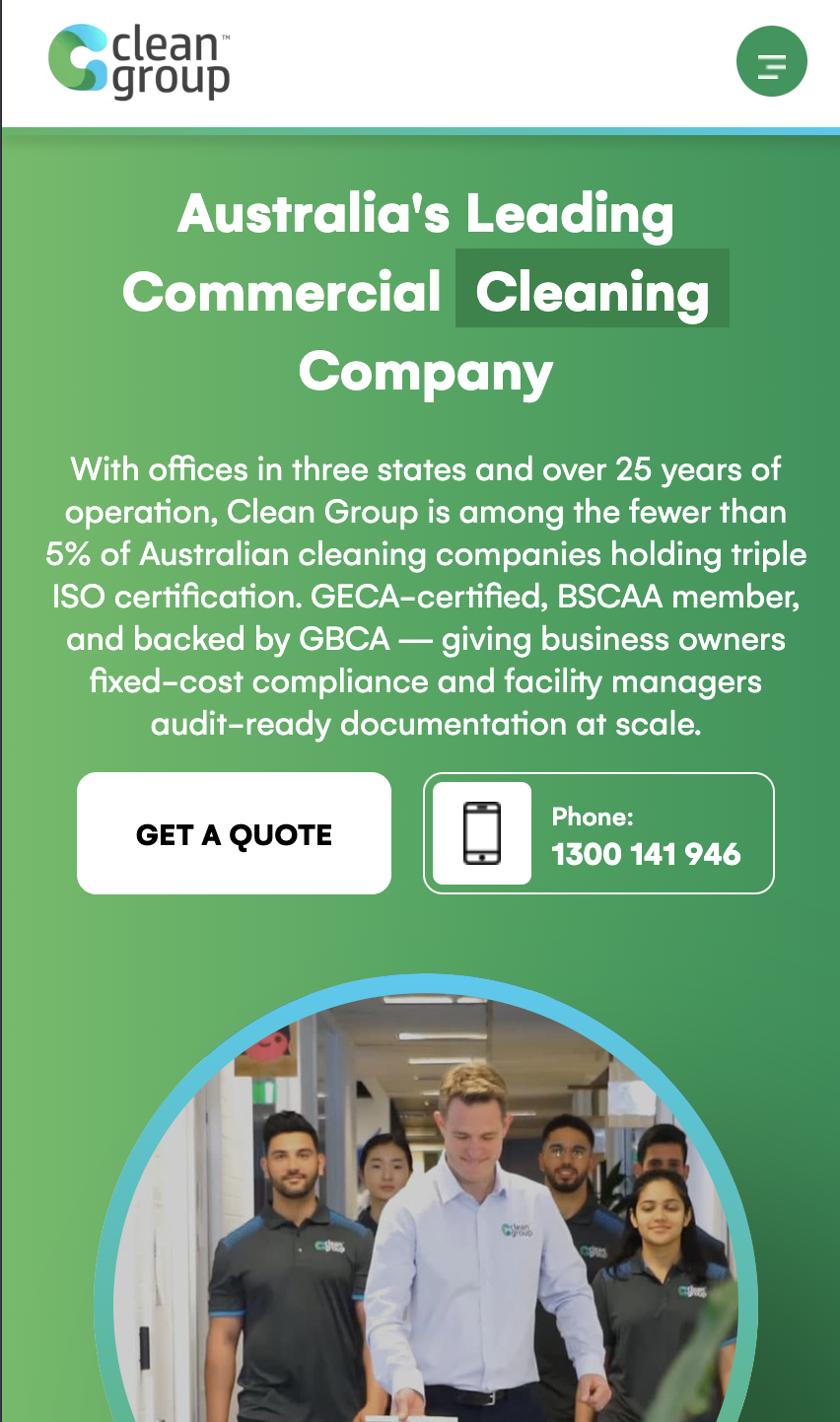 Commercial Cleaning - Service Lead Generation Website mobile view