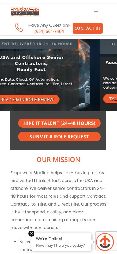 Empowers Staffing - IT Staffing Website mobile view