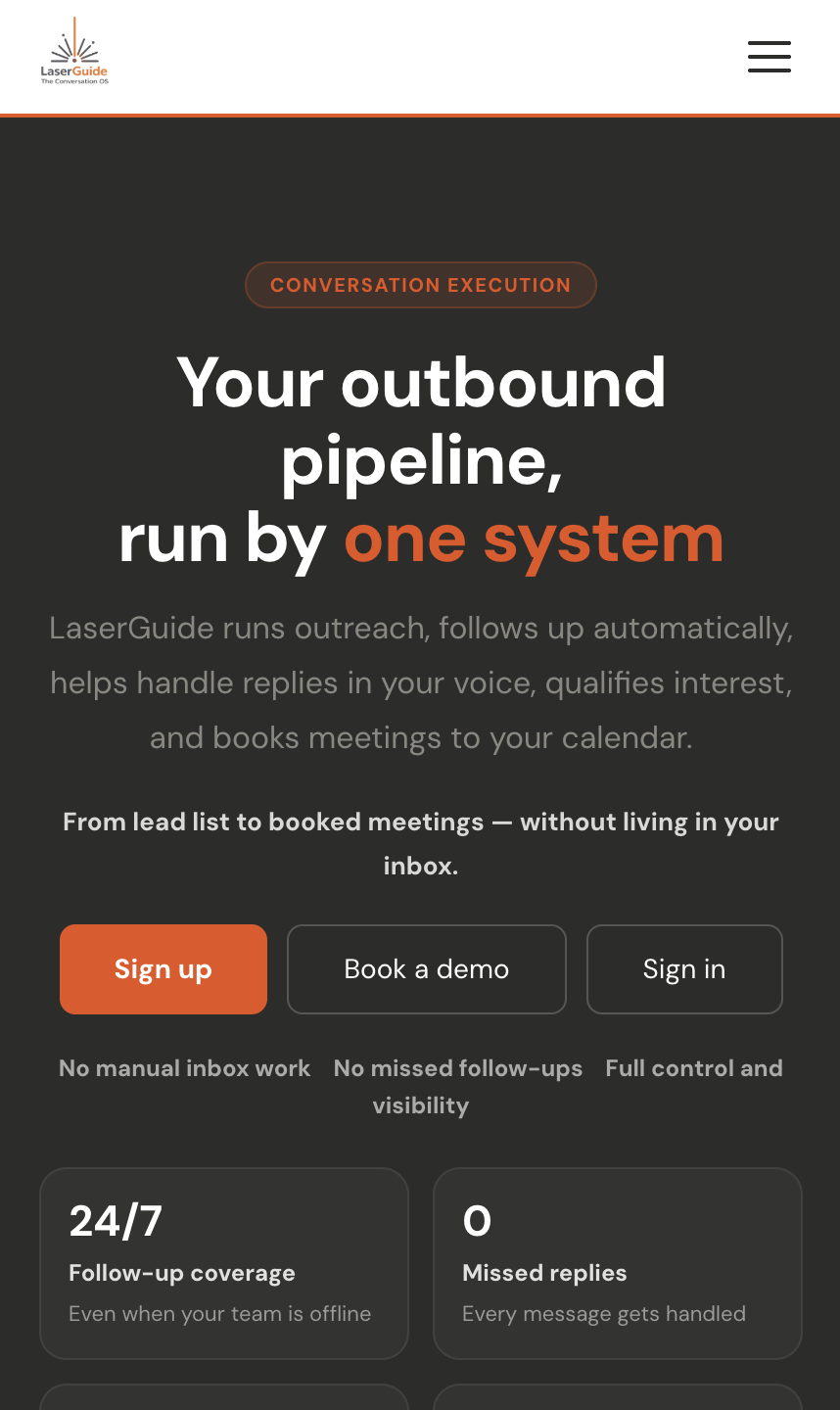 LaserGuide - AI-Assisted Lead Automation Platform mobile view
