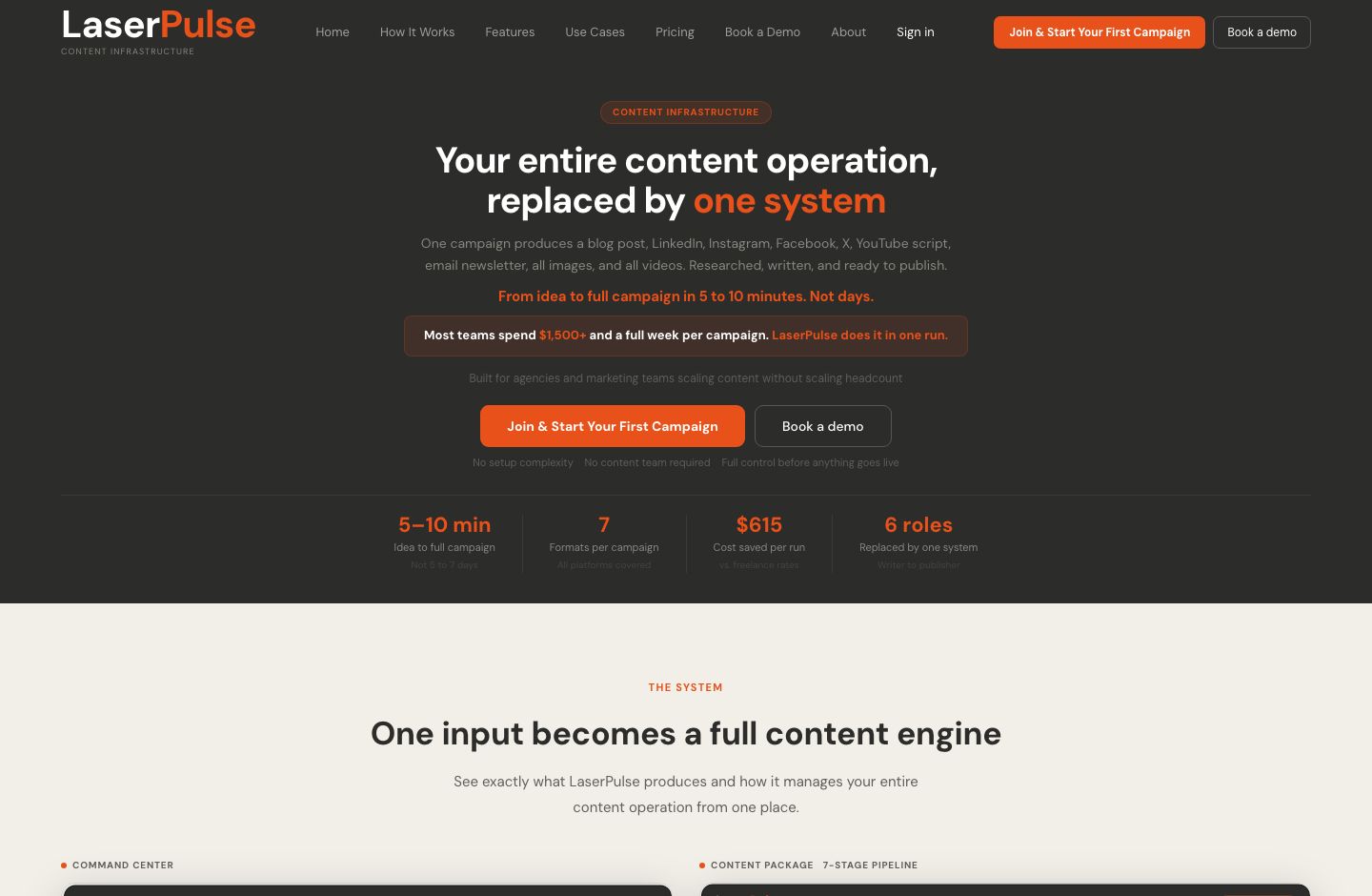LaserPulse - Content Infrastructure SaaS desktop view