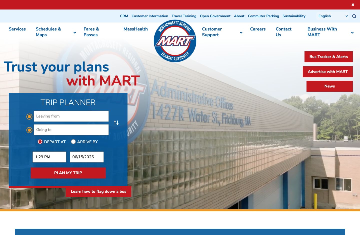 MRTA - Transit Service Website desktop view