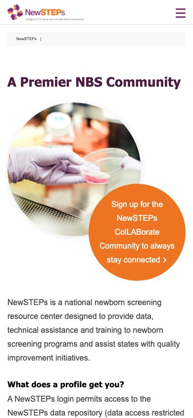 NewSTEPs - Research & Data Resource Platform mobile view