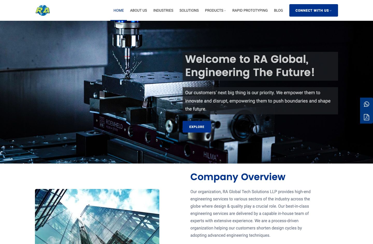 RA Global - Engineering Services Website desktop view