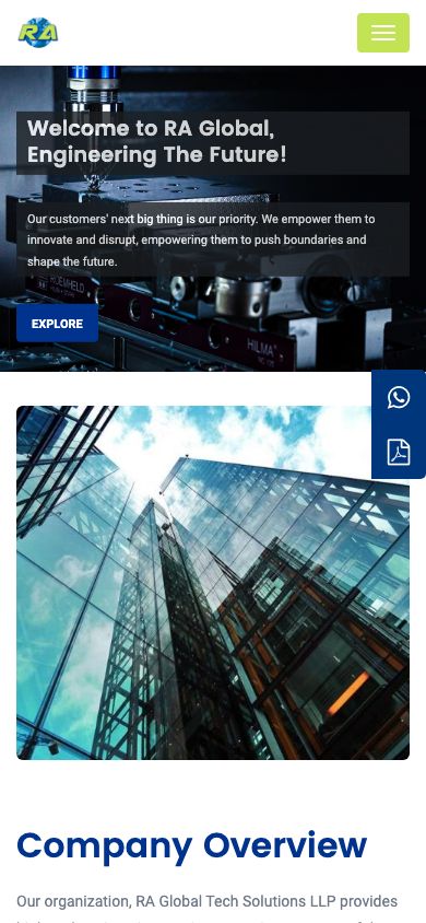 RA Global - Engineering Services Website mobile view
