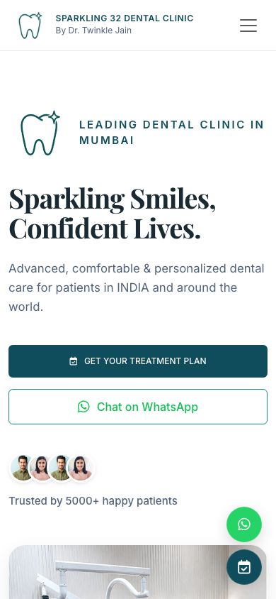 Sparkling 32 Dental - Healthcare Website mobile view
